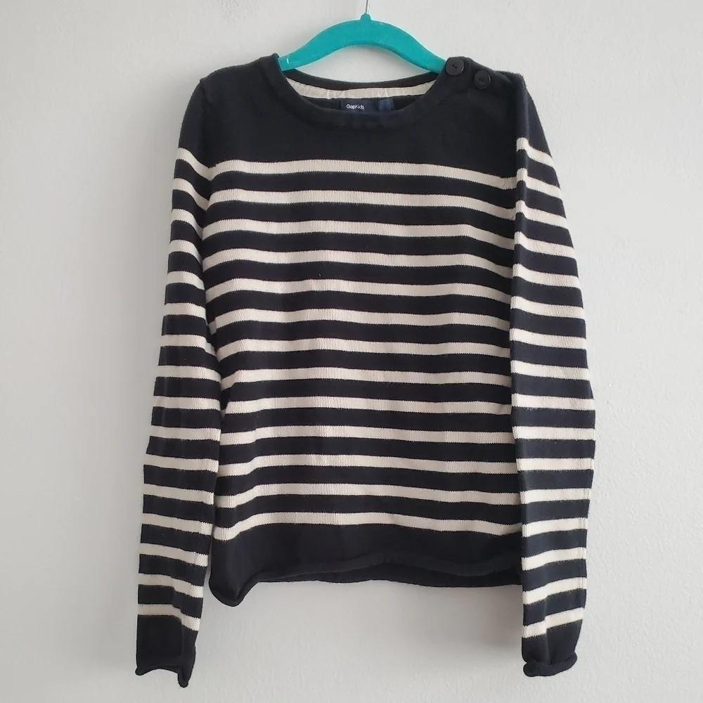 Gap Kids Long Sleeve Black White‎ Crewneck Sweater 100% Cotton